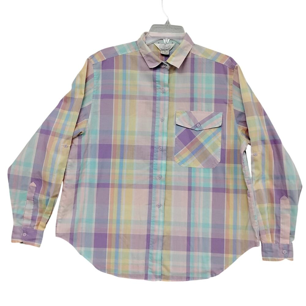 Vintage JB Collectibles Button Down Shirt Size 16 Lilac and Blue Pastel Plaid
